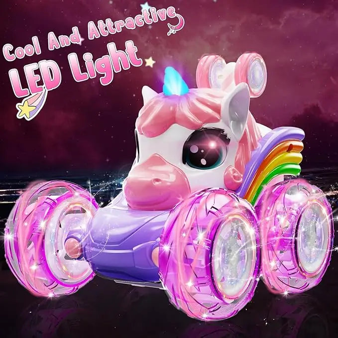 Unicorn Remote Control Car for Girls, 360° Rotating 4WD Stunt RC Cars with Cute Lights