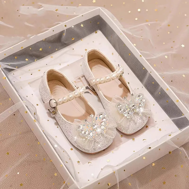 Girls Princess Shoes 3-18 Years Glittering Butterfly Decoration Children's Shoes