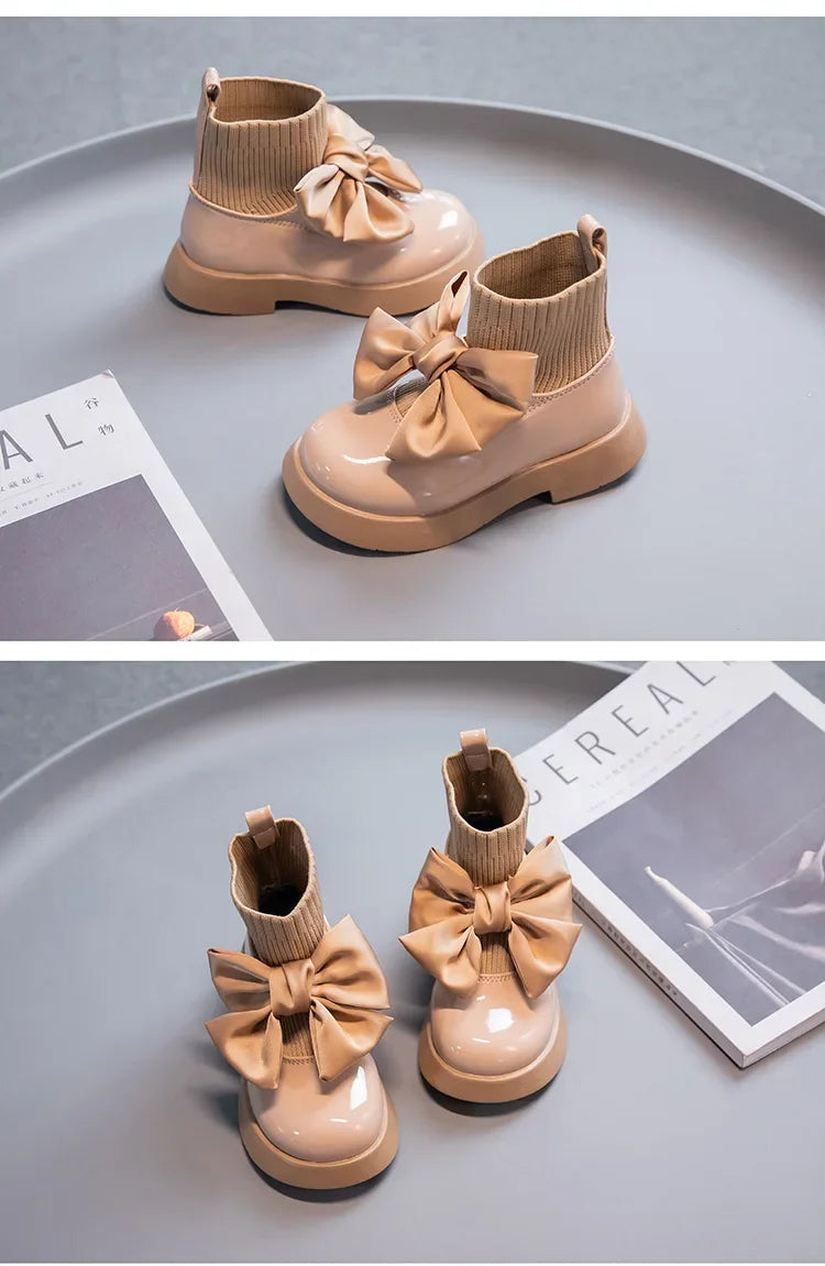 Girls Boots 2025 Fashion Butterfly-knot Glossy Casual Boots For Baby Girls Comfirtable Breathable Girls Shoes Outdoor Sneakers