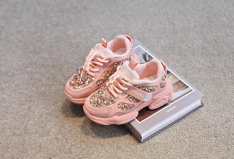 2022 Spring Fashion Women Sneakers Kids Toddler Girl Shoes Rhinestones Glittering Childen Outdoor Leisure Sports White Shoes Red