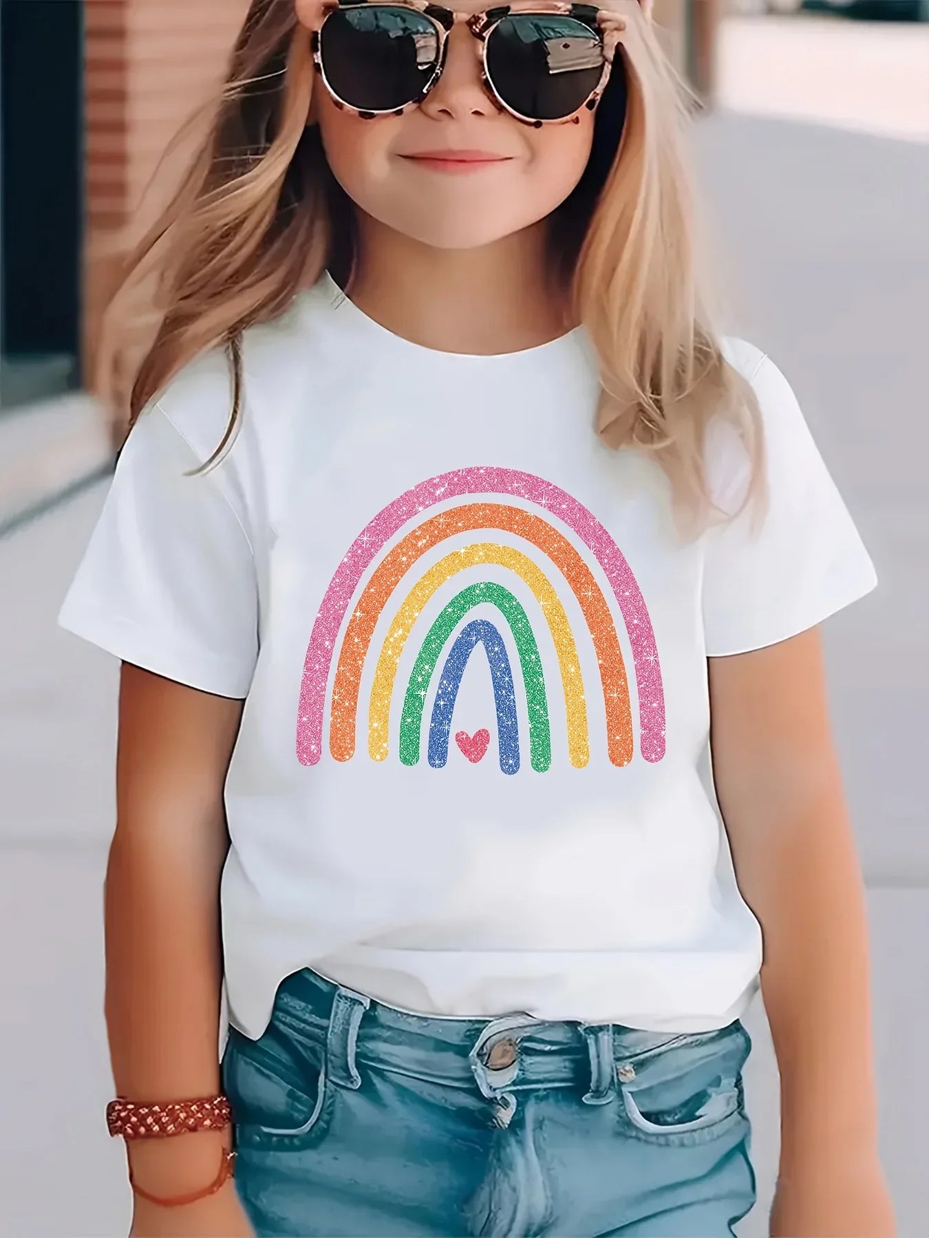 Tatiana Casual Rainbow Printed Short Sleeve Top