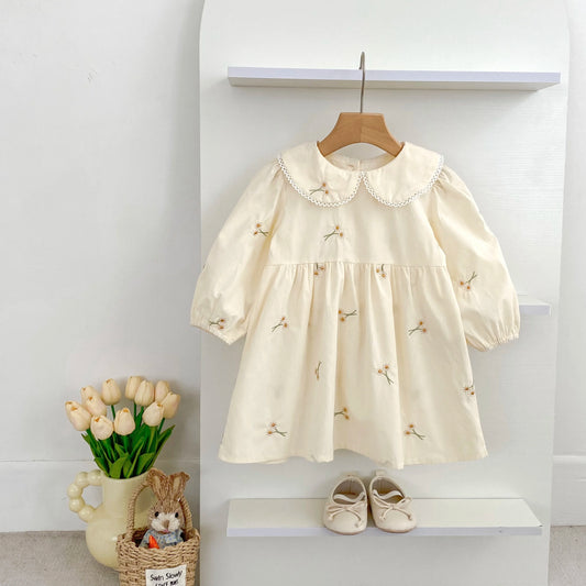 Spring Clothes Pastoral Baby Girls Dress Autumn Embroidery Cotton Floral Doll Dress