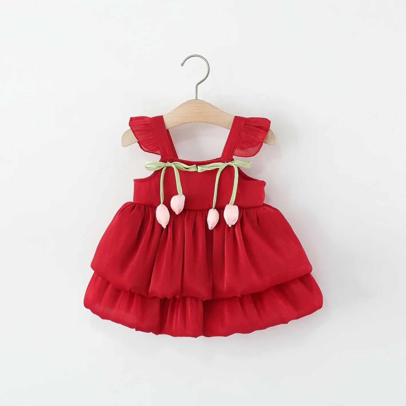 Baby Girl Dress Summer Solid Color Flower Small Fly Sleeve Girl Dress