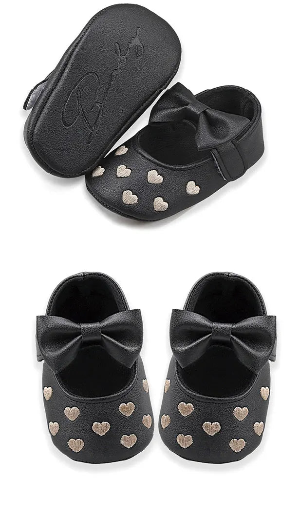 Baby Shoes Classic Dress Cute Bow-knot Heart Anti-slip Soft Sole