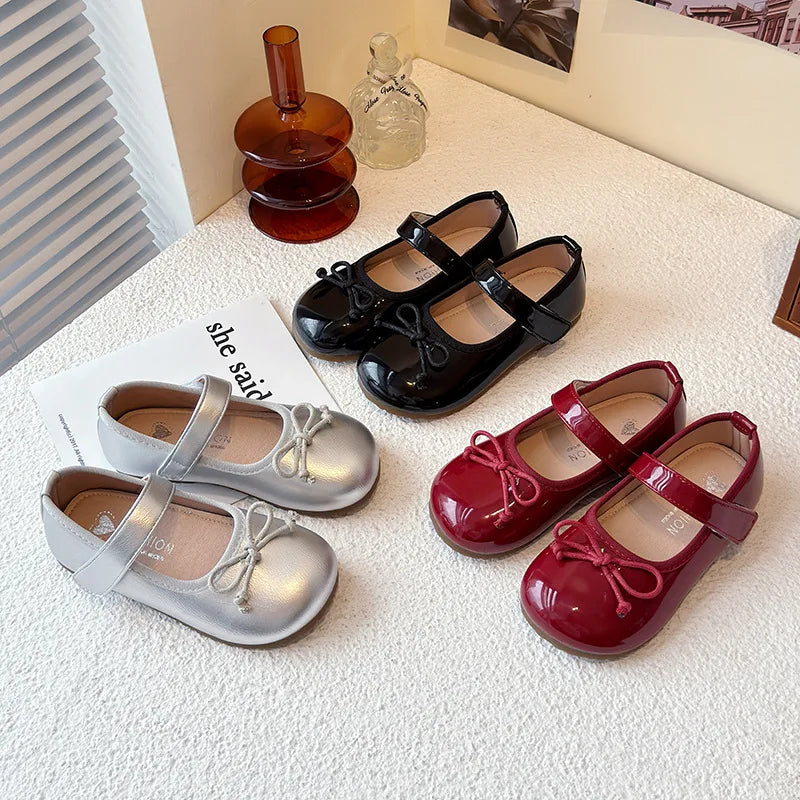 Girls' Princess Shoes Spring  Autumn New Fashion Bow PU Leather Loafer Non-slip School Student Loafer Flats