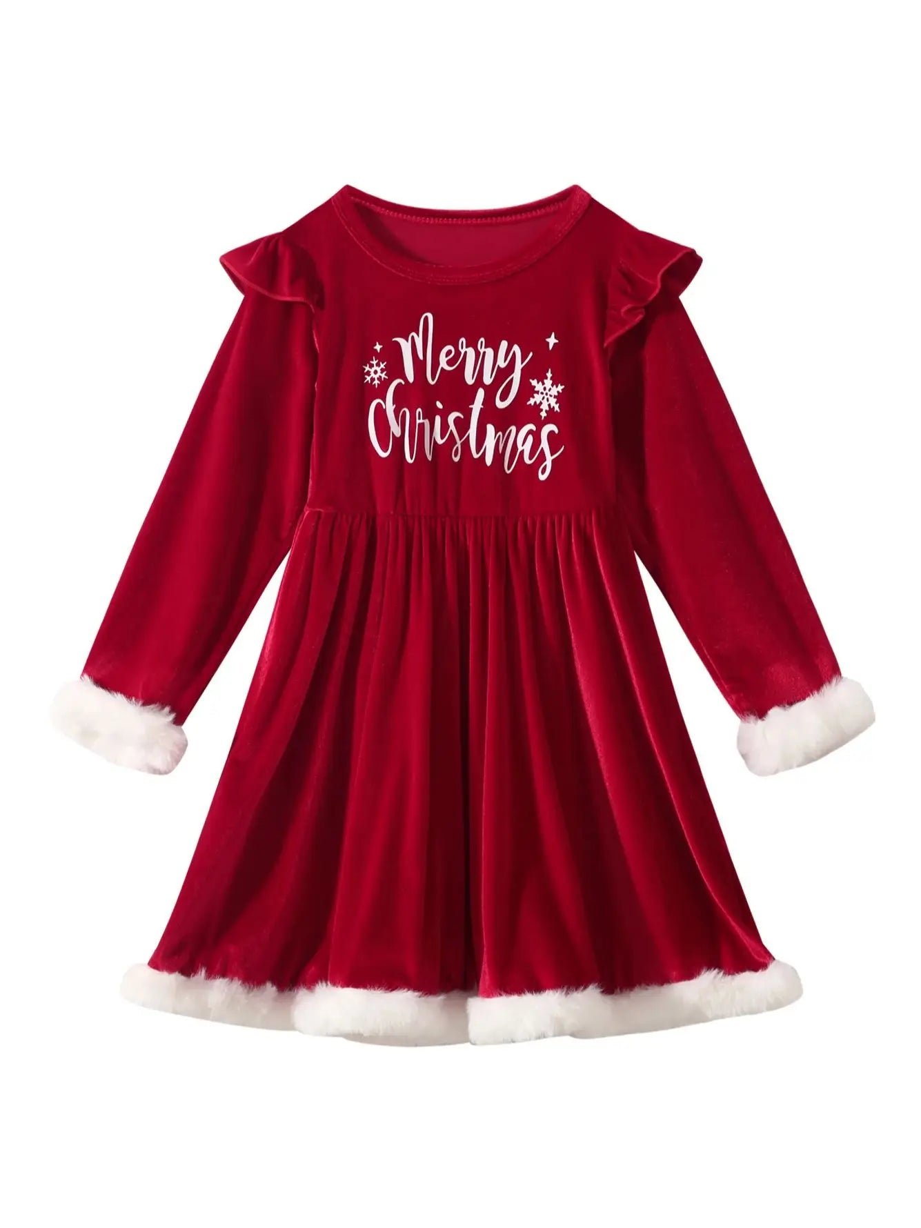 Girls Halloween Christmas Dress Letter Print Long Sleeve Crewneck Party Wear