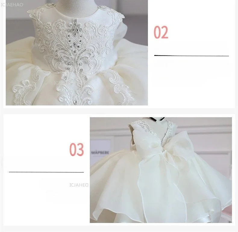 Girls Flower Girl Dress Tutu Princess Gown for Wedding Children First Birthday Party Pageant Christening Celebration Kid Dresses