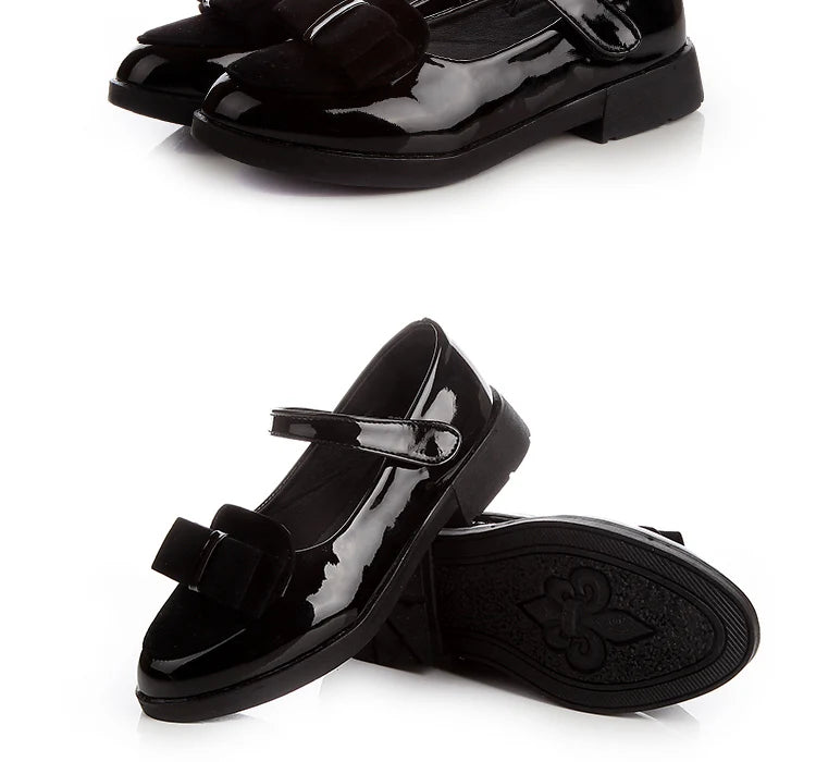 Girl Princess Leather Shoes PU Casual Baby Black Red Girls Fashion Brand Glossy Dance Shoes