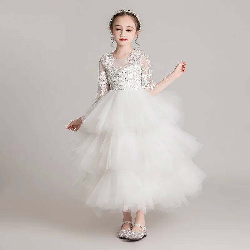 2025 Girls Catwalk Pink Flower Girl Tulle Tutu Wedding Host  Dress