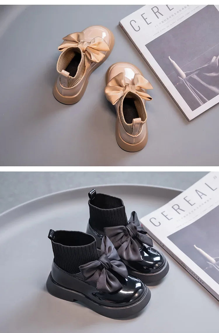 Girls Boots 2025 Fashion Butterfly-knot Glossy Casual Boots For Baby Girls Comfirtable Breathable Girls Shoes Outdoor Sneakers