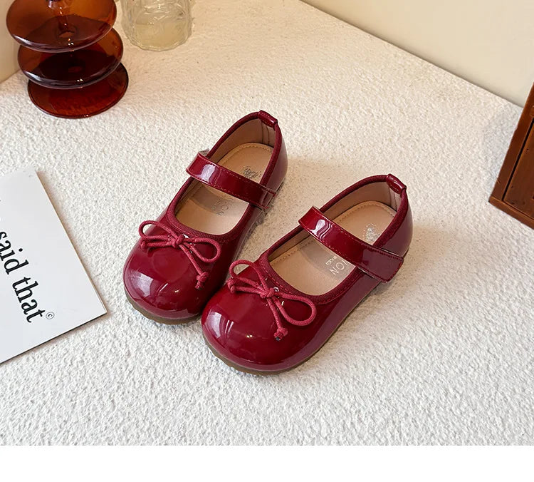 Girls' Princess Shoes Spring  Autumn New Fashion Bow PU Leather Loafer Non-slip School Student Loafer Flats