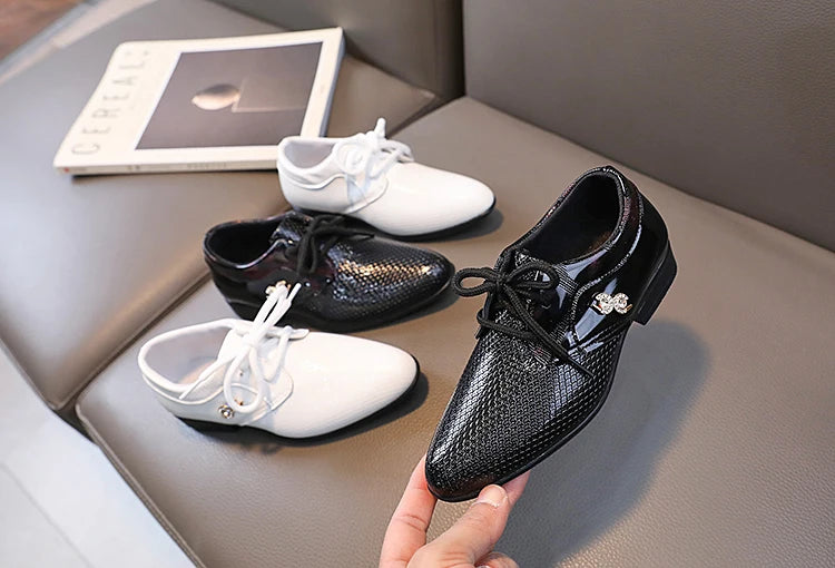 Boy Pointed Leather Shoes Children's British Black Shoes Students Leisure White Show Leather Shoes Boy' Shoes size 21-36
