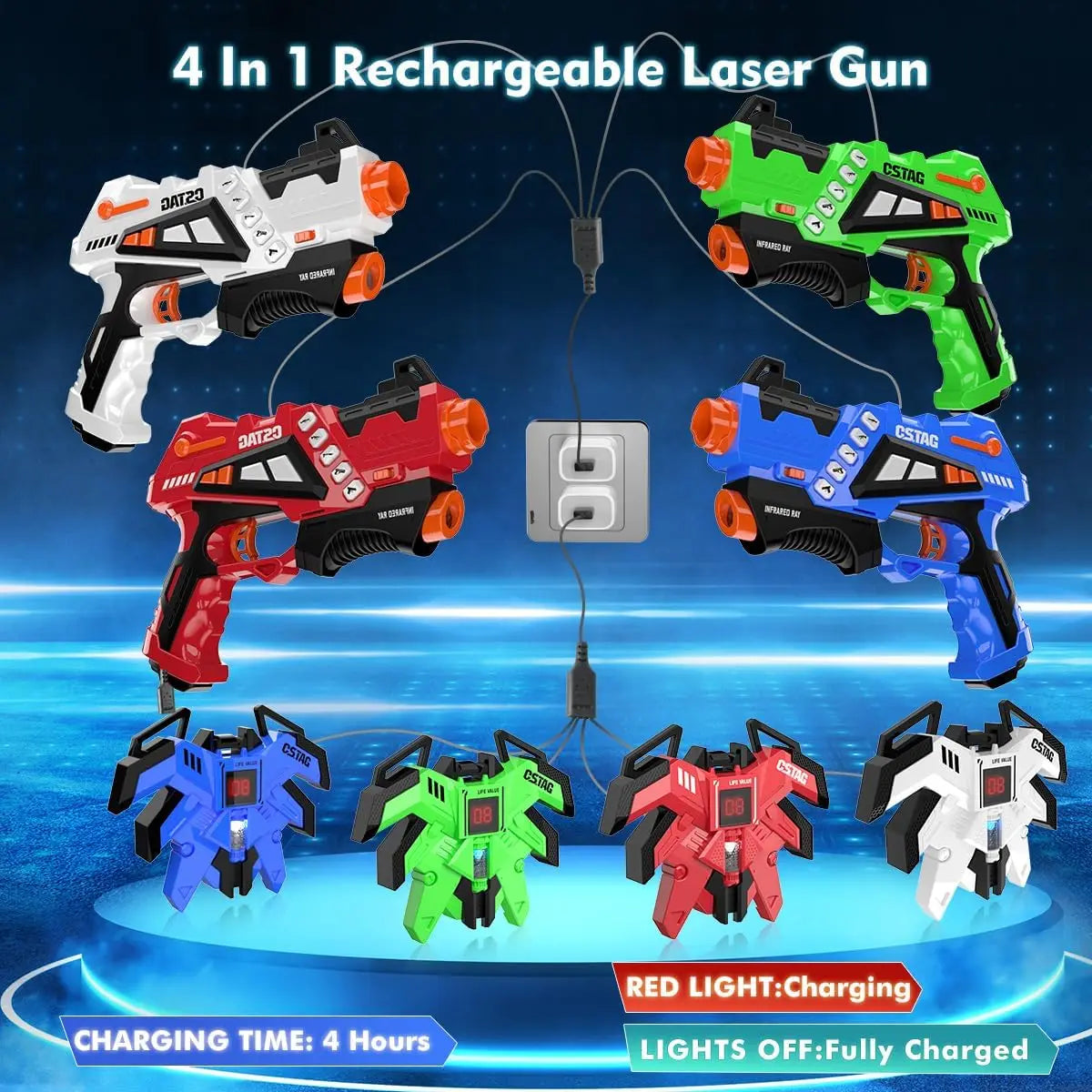 VATOS Rechargeable Laser Tag Guns 4 Sets with Vest Upgraded Infrared Laser