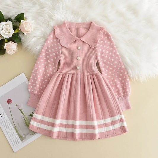 Jaliya Baby Girl Sweater Dress - Knitted, Polka Dots & Warm