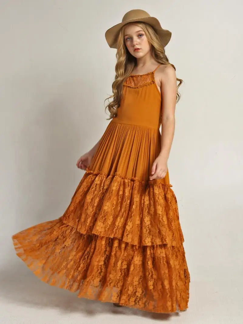 New Girl Lace Chiffon Backless Long Dress Wedding Flower Girl