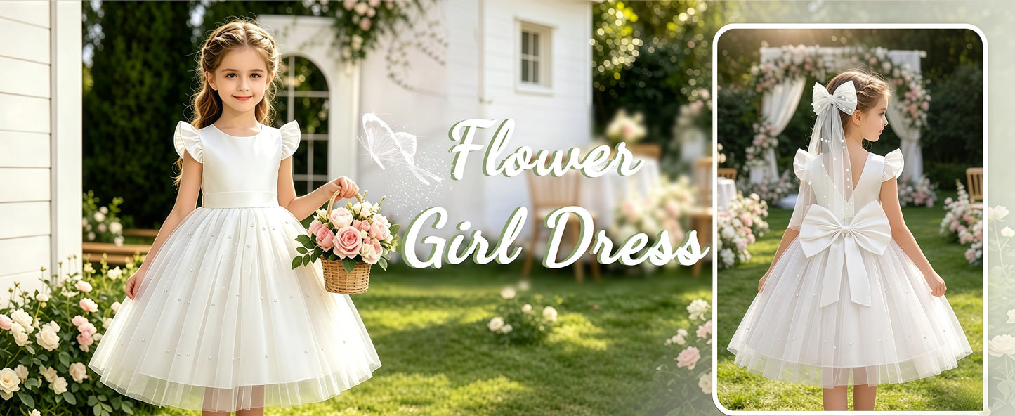 Kids Girls White Dresses Flower Child Wedding Dress Elegant Tulle Gown Baptismal Ceremony Costume Children Birthday Gift Dress