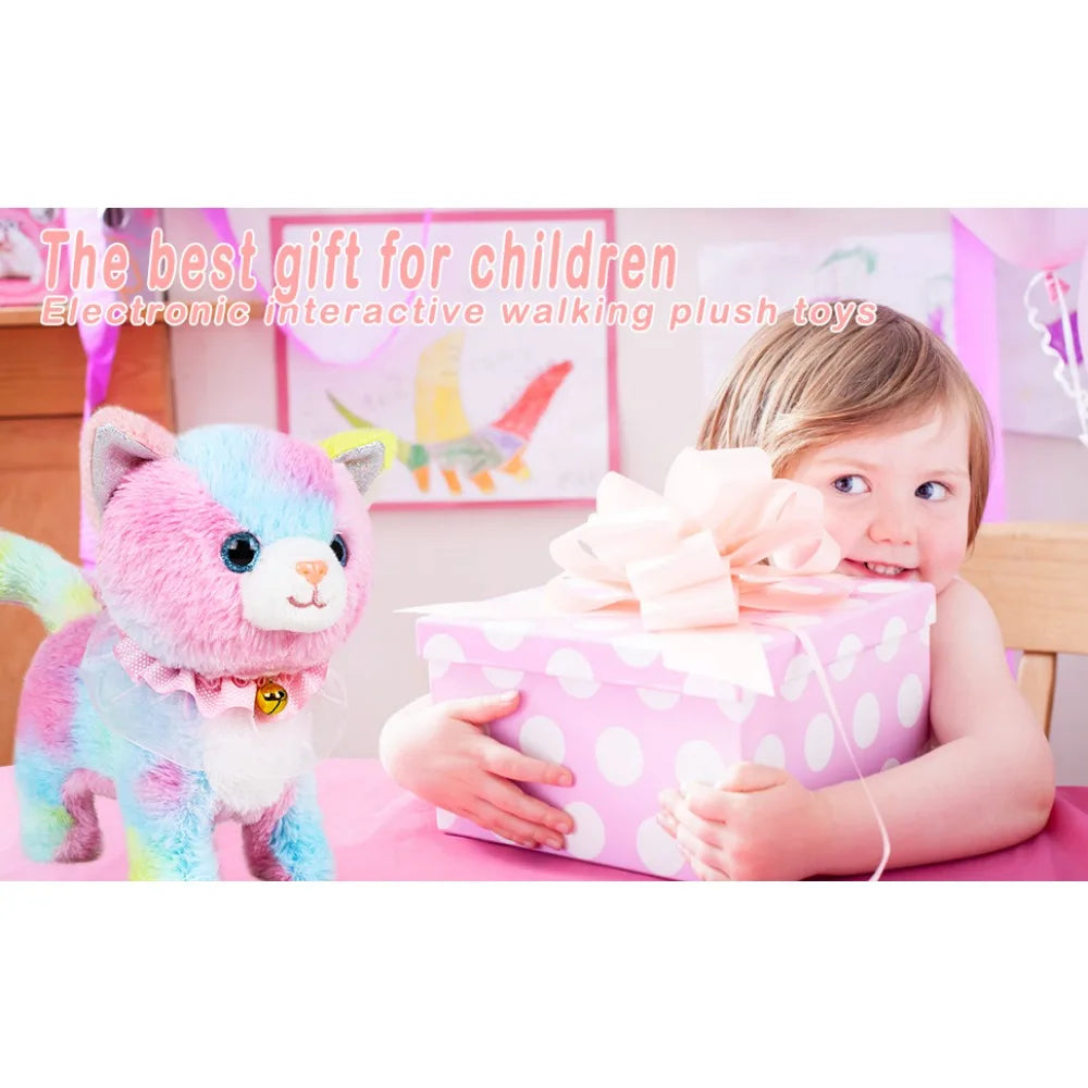 Interactive Electronic Plush Toy, Walking and Barking Robot Colorful Cat Plush