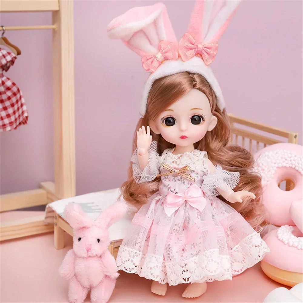 16cm 1/12 Girl Princess Doll BJD Doll with Clothes Shoes Movable 13 Joints Cute Sweet Face Child Gift DIY Dress Up Toys for Kids