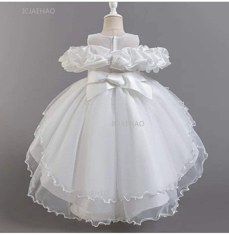 Girls Flower Girl Dress with Train Tulle Princess Gown Christmas Birthday Party Pageant Formal Dresses Kids Children Clothing