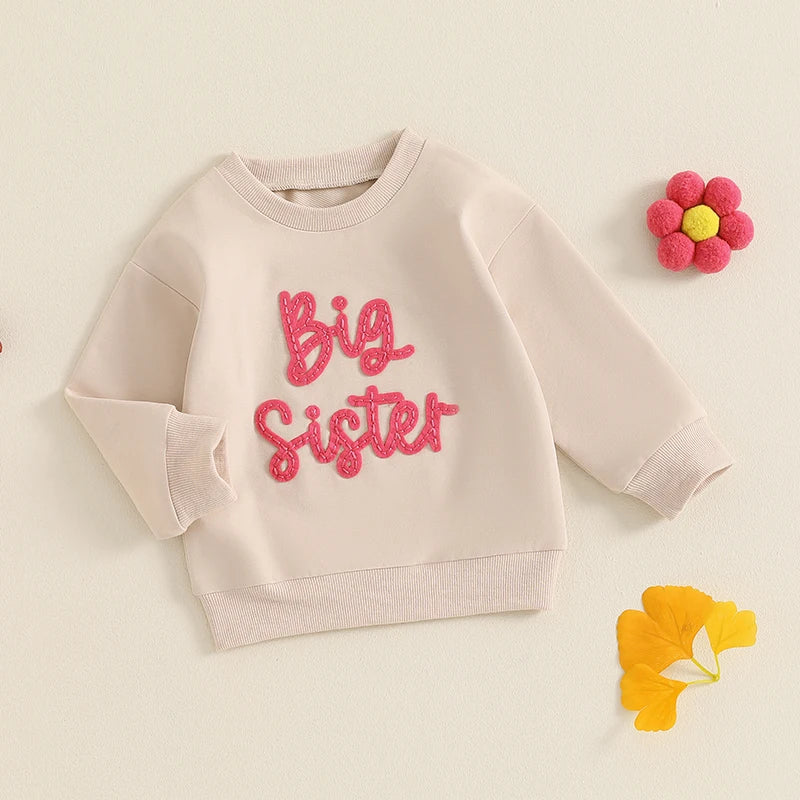Letty Girls Big Sister Long Sleeve Crewneck Letter Embroidery