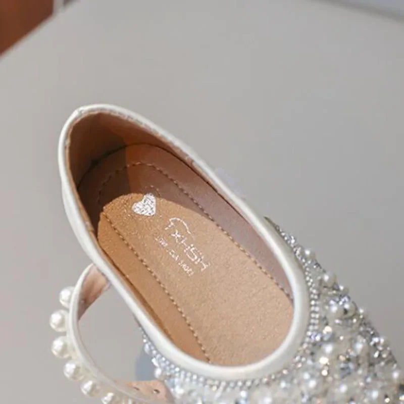 Kids Leather Shoes Spring Autumn Fashion Sequins Pearl Girls Princess Shoes
