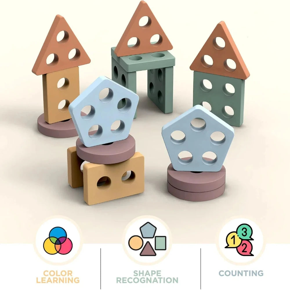 Montessori Toys For 18+ Months Old - Toddlers Wooden Sorting And Stacking Toys For Baby Boys