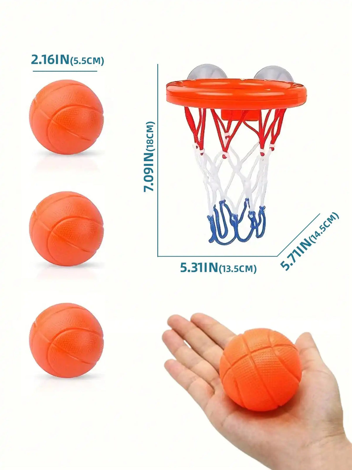 Toddler Bath Basketball Hoop Toy with 3 Soft Balls Strong Suction Cups Bathtub Shooting Game