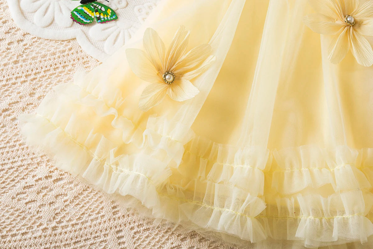 Toddler Girl Princess Pink Flower Decorated Wedding Party Dress