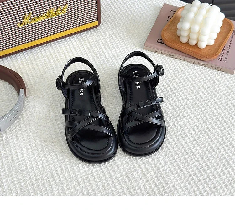 Girls Beach Shoes Bow-knot 2025 Summer Brand New Soft Open Toes Fashion Kids Sandals Princess Sweet Style Anti-slippery Shoes