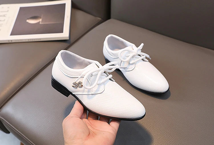 Boy Pointed Leather Shoes Children's British Black Shoes Students Leisure White Show Leather Shoes Boy' Shoes size 21-36