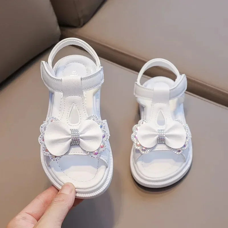 Girls Sandals Kids Soft Soles Casual Princess Shoes New Water Diamond Beach Shoes Bow Shaped Girl Sandals