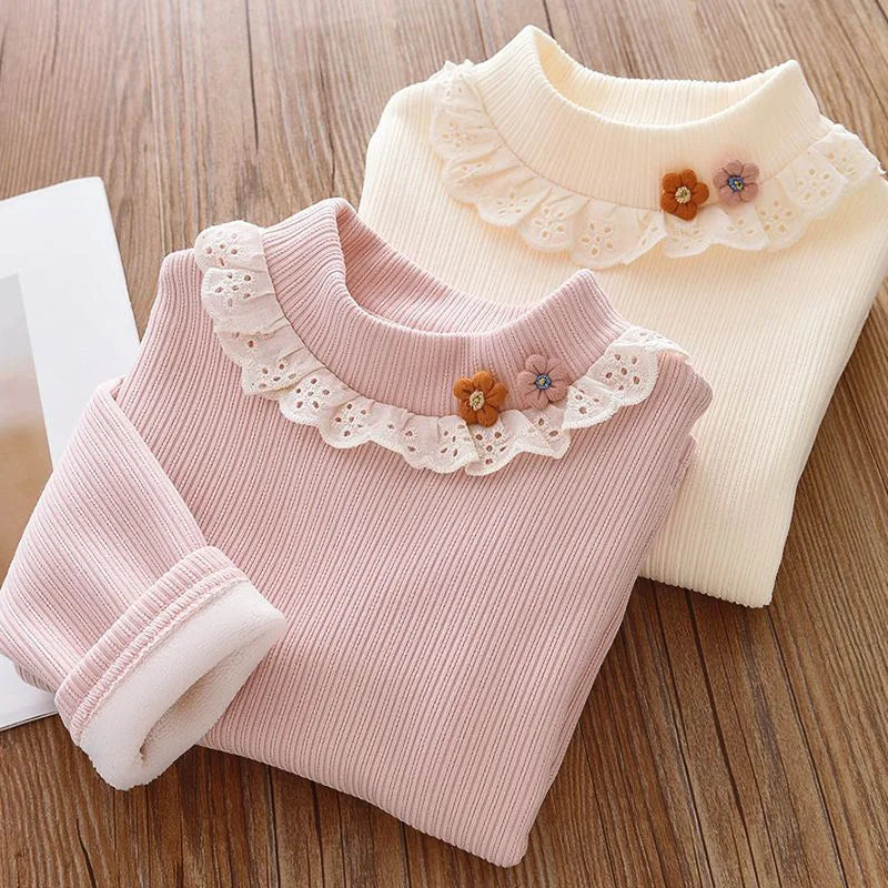 Rita Half Neck Long Sleeve Lace Trim Top