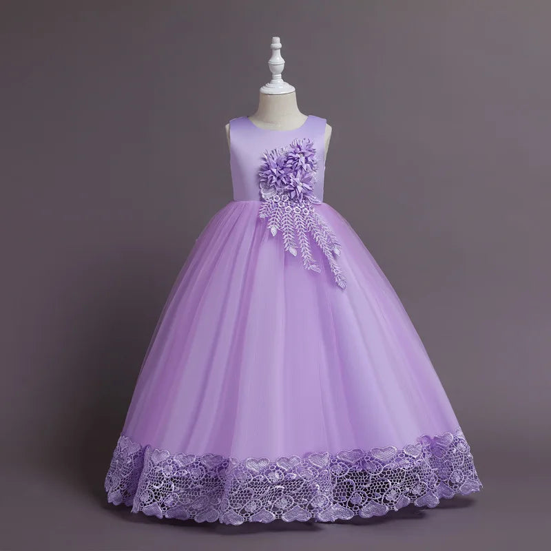 Teen Long Flower Bridesmaid Dresses For Girls Children Wedding Prom Gown Girl
