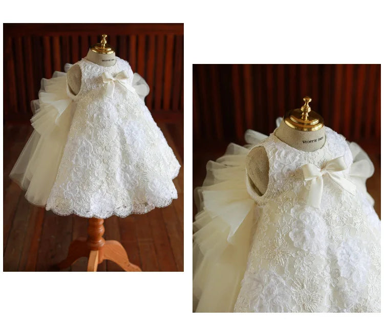 1st Birthday Baby Girl Dress White Lace Princess Wedding Party Dresses For Girl Tulle Flower Baby Baptism Christening Ball Gowns