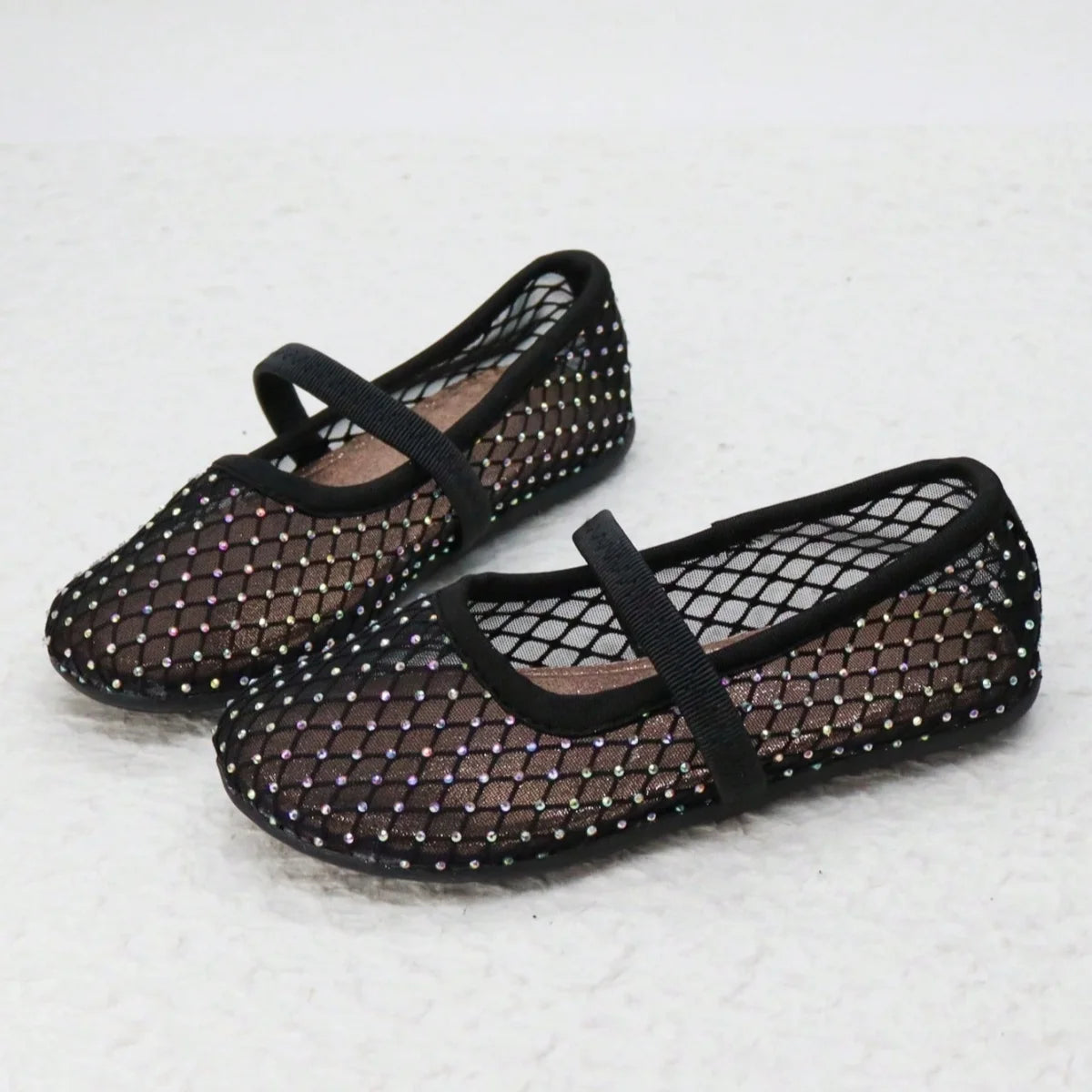 Mesh Breathable Surface with Random Irregular Shiny Diamond Pattern Elastic Strap