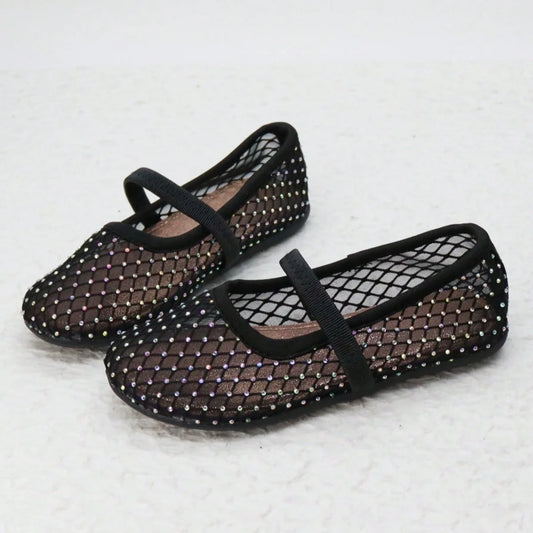 Mesh Breathable Surface with Random Irregular Shiny Diamond Pattern Elastic Strap