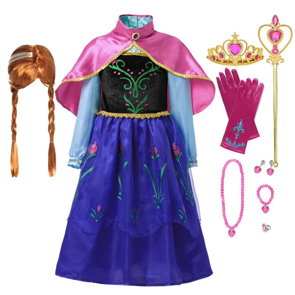 Summer Fancy Queen Elsa Anna Costume Girls Princess Dress