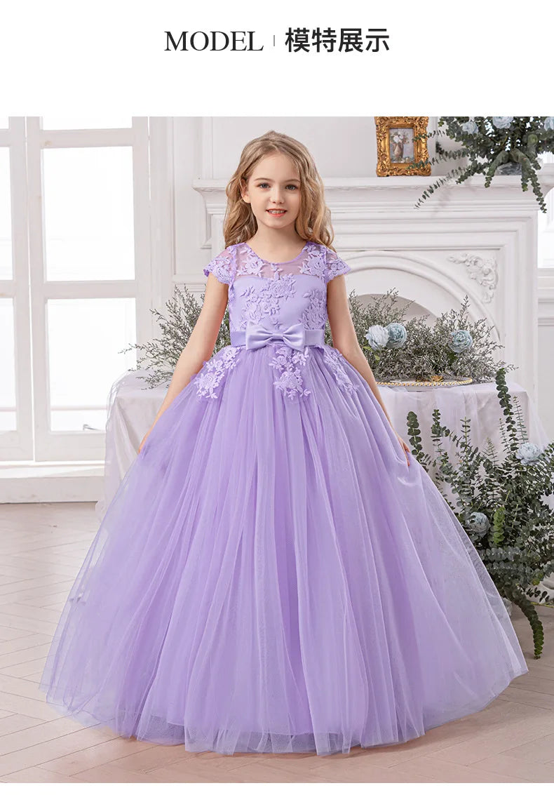 Girls' piano puffy dress long evening gown birthday banquet wedding dress