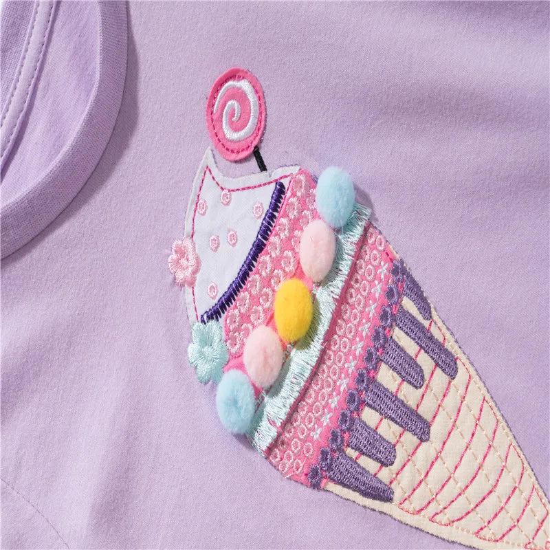 Mia New Arrival Ice Cream Embroidery Hot Selling Cotton Summer Girls