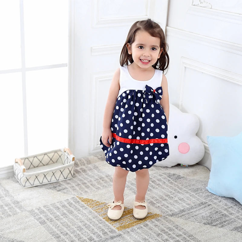 baby girl dress cute bows summer sleeveless little dress cool  blue white dots dress