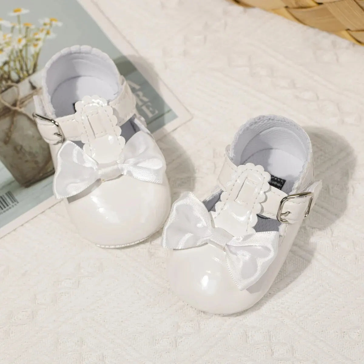 Meckior Baby Girls Shoes Classic Bowknot Rubber Sole Anti-slip PU Girls Dress Shoes