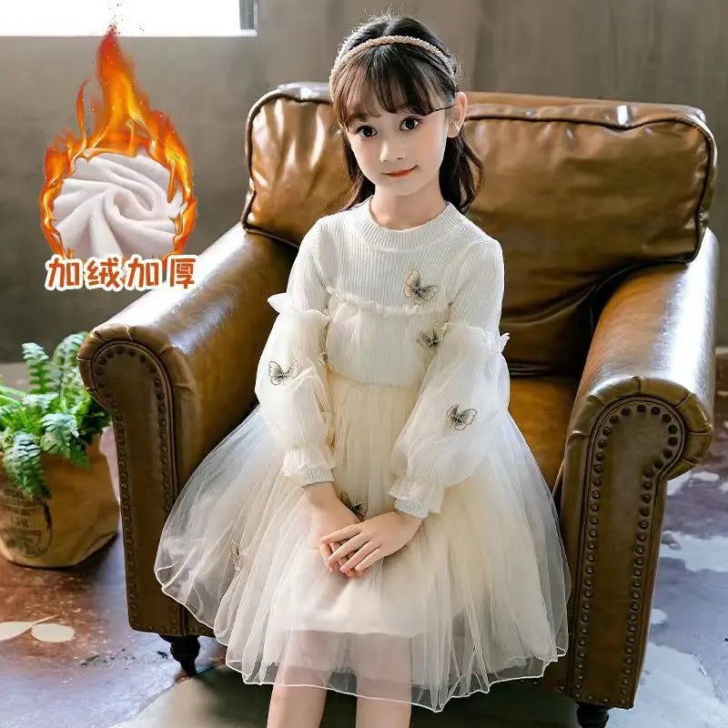 2023Girls' Autumn Winter New Fashion Half High Neck Long Sleeve Dress