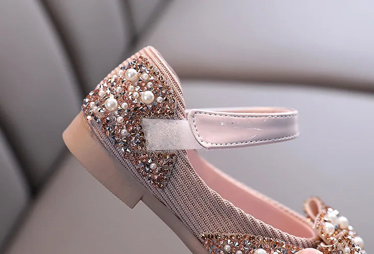 New Childrens Shoes Pearl Rhinestones Shining Kids Princess Shoe Baby Girls Shoe
