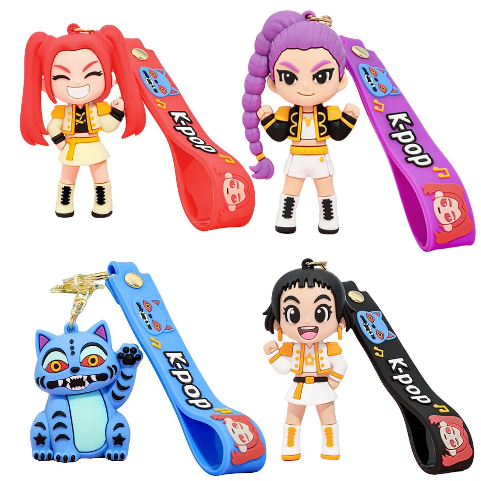 2026 3D Printed Anime Movie KPop& Devil Hunter Girls Derpy Keychains Doll Cute Tiger Action Model Toy Collection Christmas Gifts