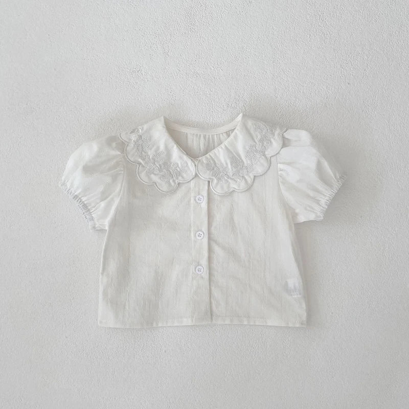 Kayla Embroidered Large Lapel Short-sleeved Top