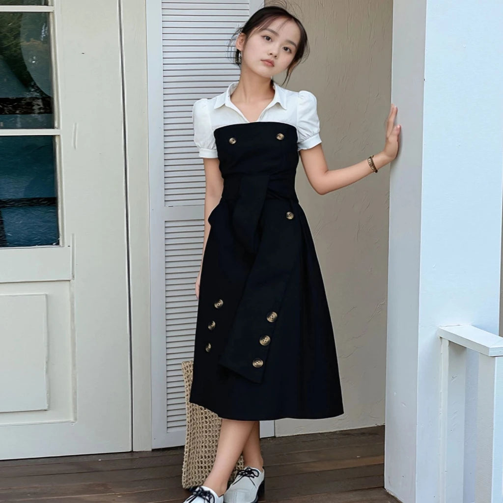 2025 Vintage Elegant Kids Girl Dress Summer Short Sleeves Graduation  Dress