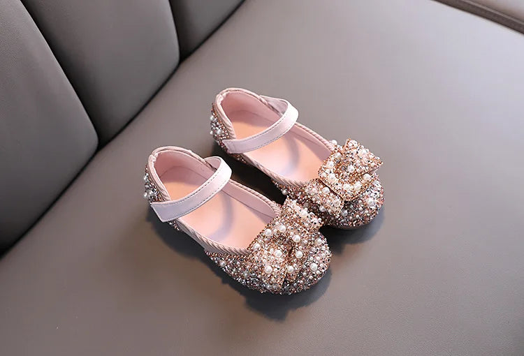 New Childrens Shoes Pearl Rhinestones Shining Kids Princess Shoe Baby Girls Shoe