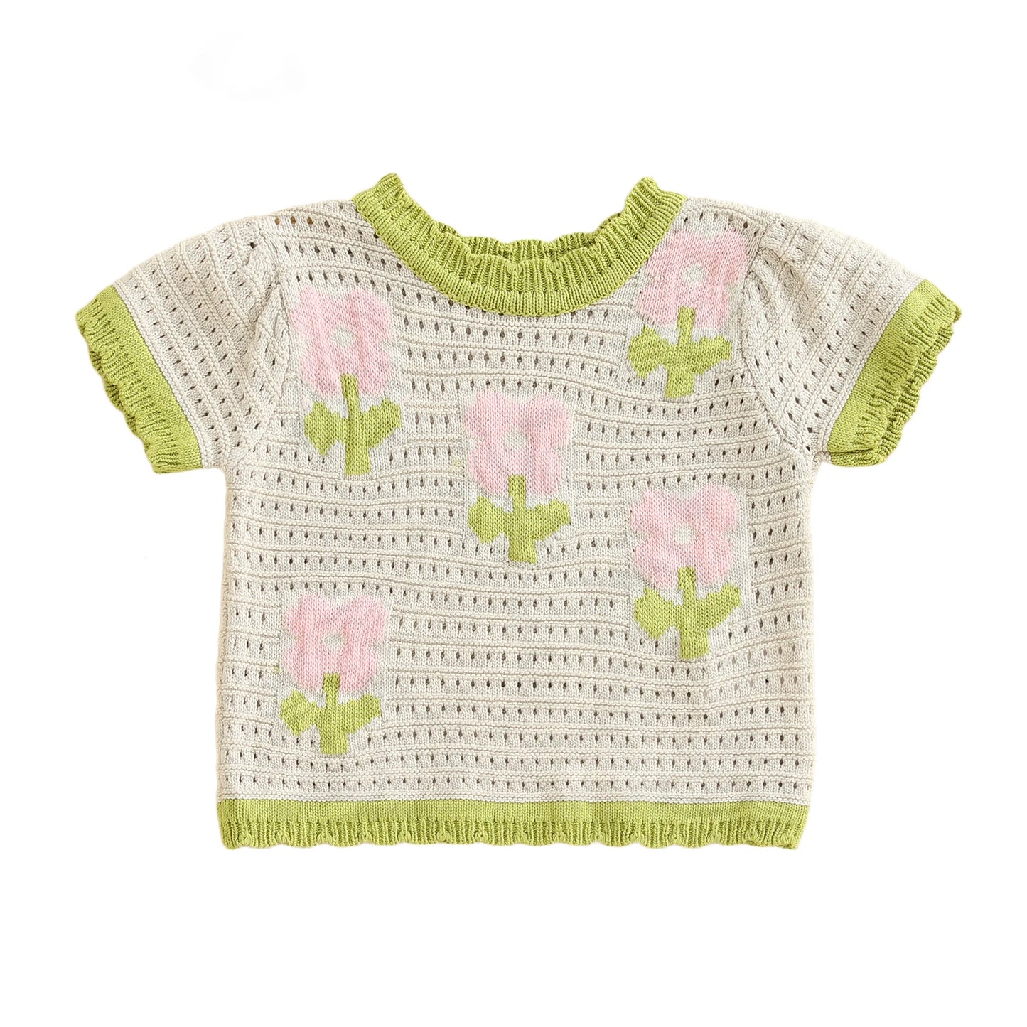 Grace Floral Print Knit Cutout Round Neck Top