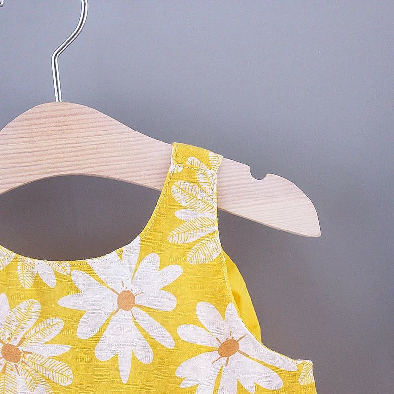 Baby Girl Dress Summer Bow And Full Print Daisy Pattern Suspender Beach Baby Dresses