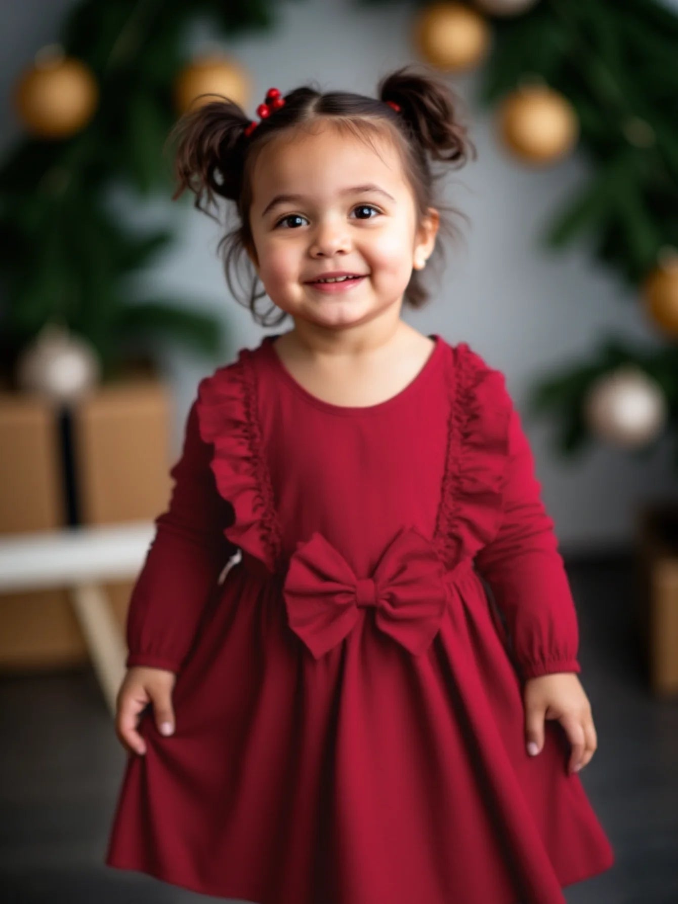 Della Christmas Dresses for Baby Girls - Long Sleeved with Bow